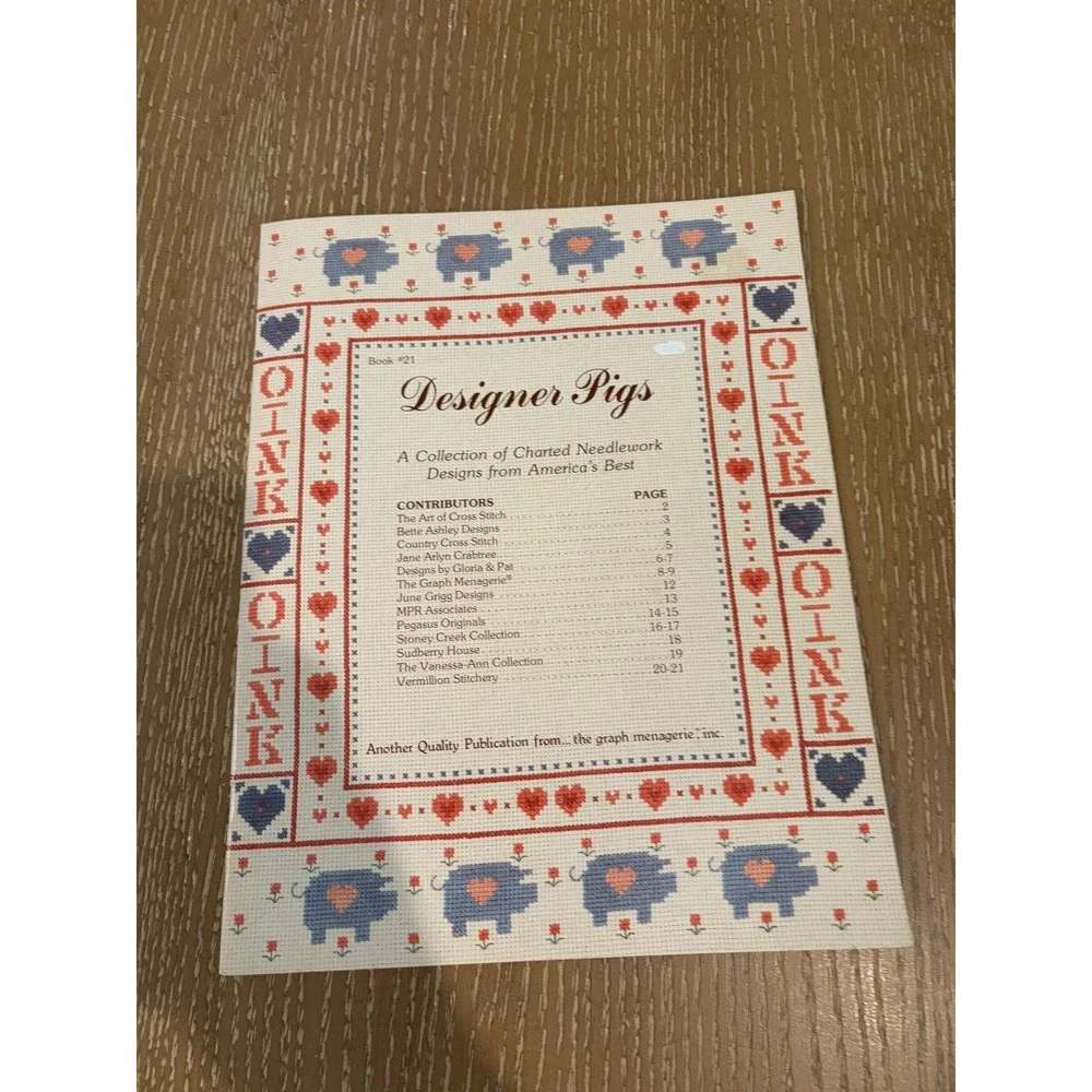 Vintage Designer Pigs Cross Stitch Pattern Book #21 Charted Needlework Oink Farm